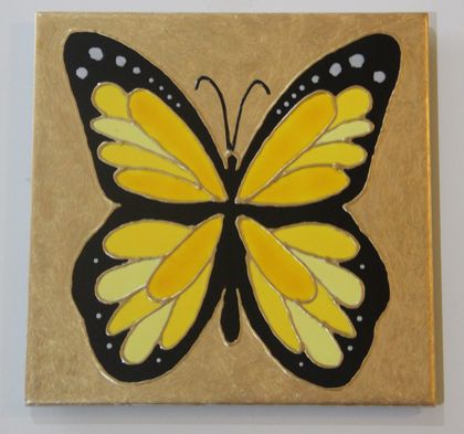 Butterfly ceramic wall hanging - yellow and gold